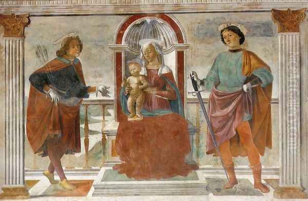 Madonna and Child with St Sebastian and St Julian c. 1473 Oil Painting by Ghirlandaio Domenico