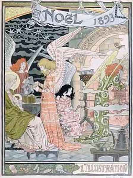 The Angels Kitchen cover for LIllustration Christmas Oil Painting by Eugene Grasset