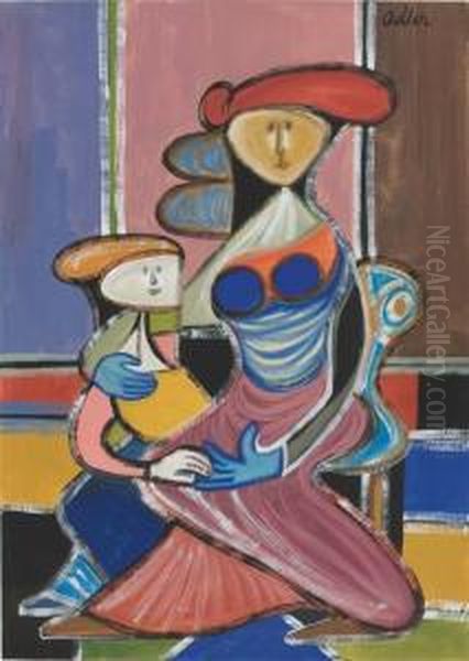 Woman And Child Oil Painting by Jankel Adler