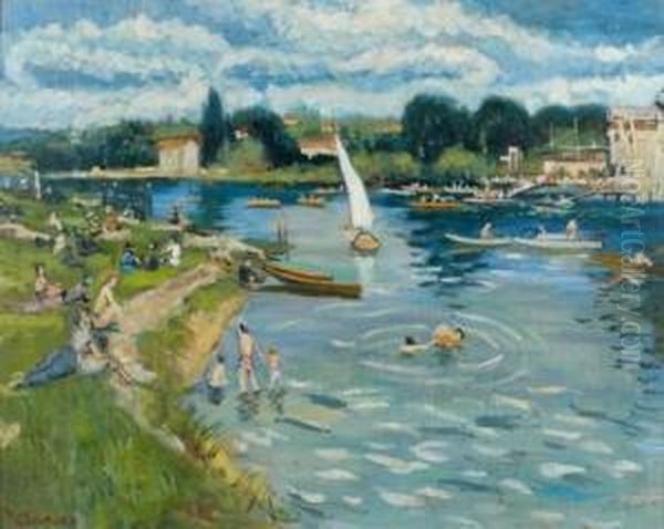 Bord De Marne Oil Painting by Lucien Adrion
