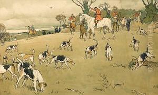 Herbstliche Fuchsjagd In Englischer Landschaft Oil Painting by Cecil Charles Aldin