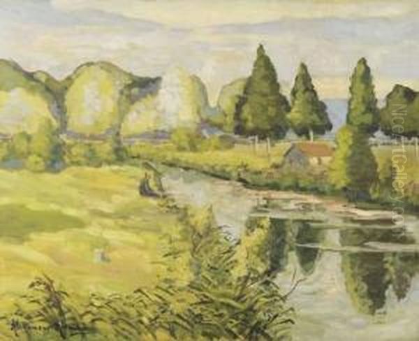 Pecheur Au Bord Du Canal Oil Painting by Alexander Altmann