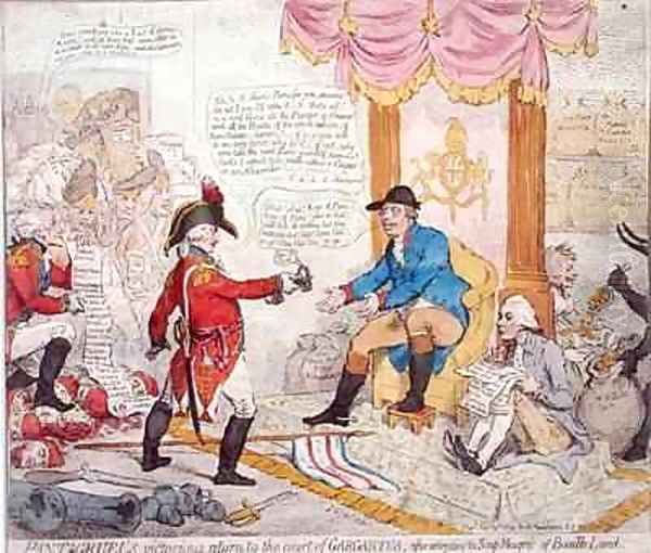 Pantagruels victorious return to the court of Gargantua after extirpating the Soup Meagres of Bouaille Land Oil Painting by James Gillray
