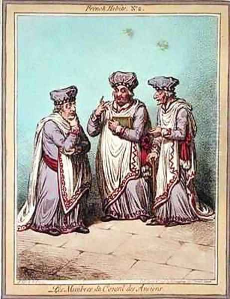 Les Membres du Conseil des Anciens plate 2 from French Habits Oil Painting by James Gillray