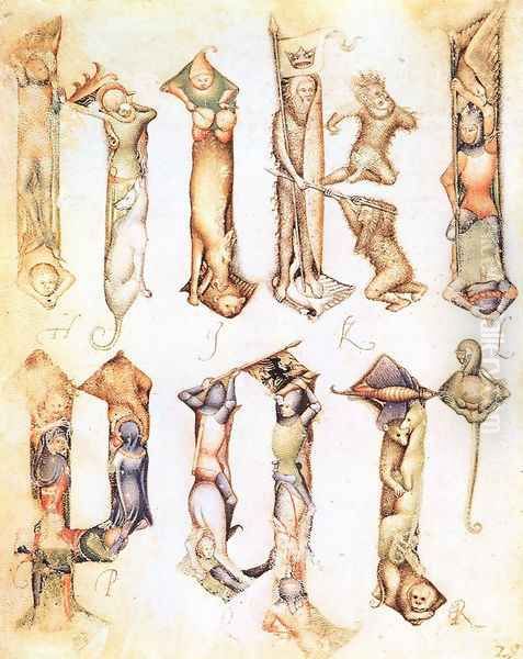 Gothic letters from a model book 1390 Oil Painting by Giovannino de' Grassi