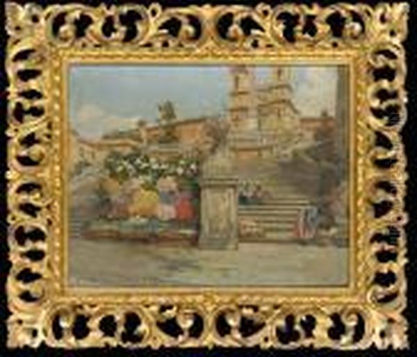 Flower Sellers At The Spanish Steps, Rome Oil Painting by Filippo Anivitti
