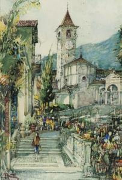 The Busy Markets At Baveno Oil Painting by Filippo Anivitti