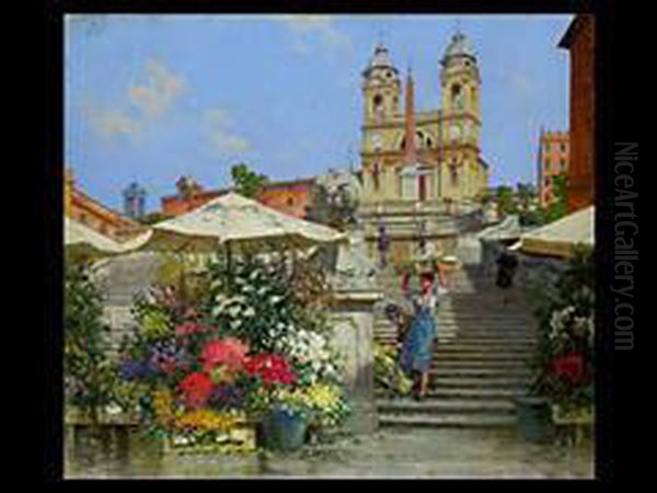 Der Blumenhandler An Der Spanischen Treppe Oil Painting by Filippo Anivitti