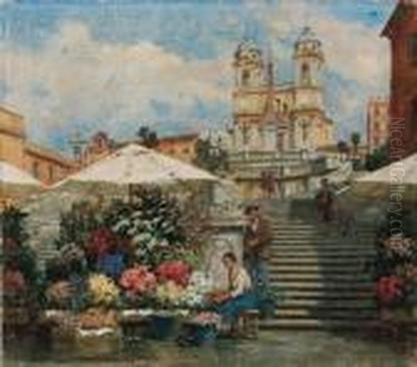Trinita Dei Monti, Roma. Oil Painting by Filippo Anivitti