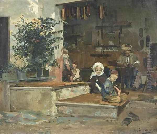 Shoemaker's Children (Les enfants du Savetier) Oil Painting by Eugene-Alexis Girardet