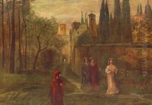Dantes Meeting with Beatrice 1907 Oil Painting by Lajos Gulacsy