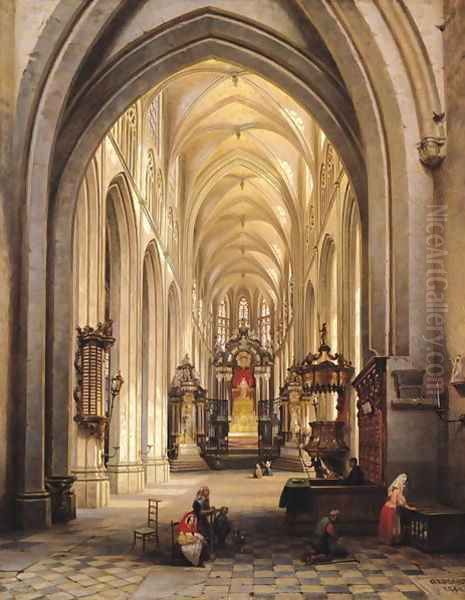 Interior of a Church 1840 Oil Painting by Jules Victor Genisson