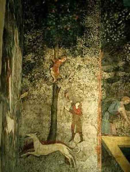 Hunting dogs and men climbing a tree Oil Painting by Matteo Giovanetti