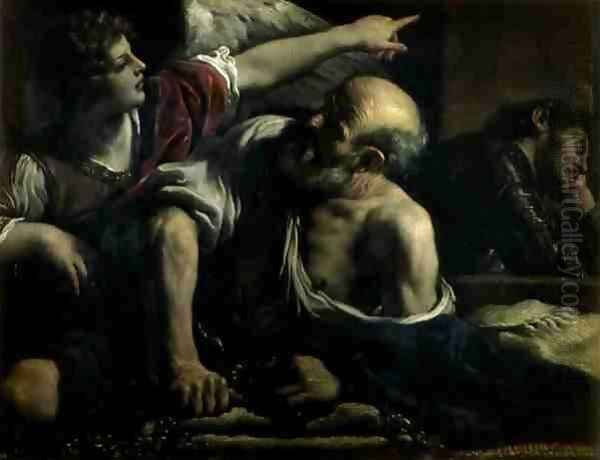 St Peter Freed by an Angel Oil Painting by Giovanni Francesco Barbieri