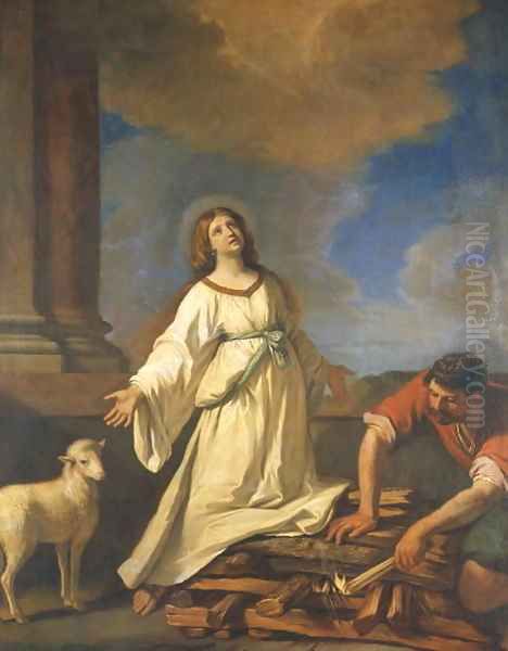 St Agnes on the Pyre Oil Painting by Giovanni Francesco Barbieri