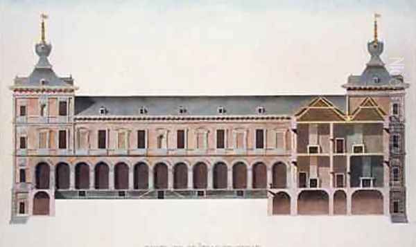 Cross Section of Chateau at Ronse Belgium from Choix des Monuments Edifices et Maisons les plus remarquables du Royaume des Pays Bas Oil Painting by Pierre Jacques Goetghebuer