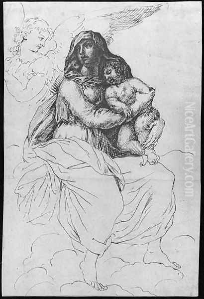The Madonna and Child with an Angel Oil Painting by Jacob de II Gheyn