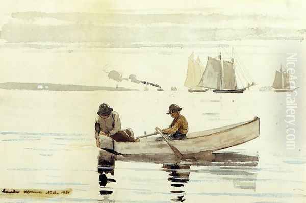 Boys Fishing, Gloucester Harbor Oil Painting by Winslow Homer