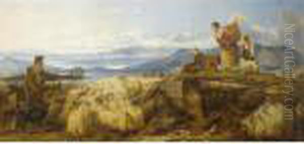 West Highlands - Dunstaffnage Castle In The Distance Oil Painting by Richard Ansdell