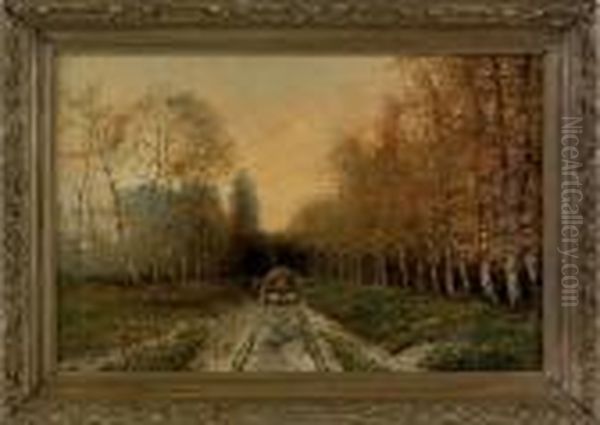 Landscape With A Man Beside A Horsedrawn Cart Oil Painting by Louis Apol