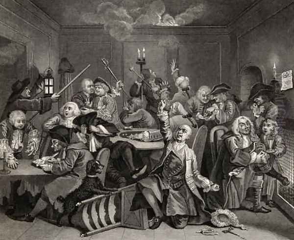Scene in a Gaming House plate VI from A Rakes Progress Oil Painting by William Hogarth