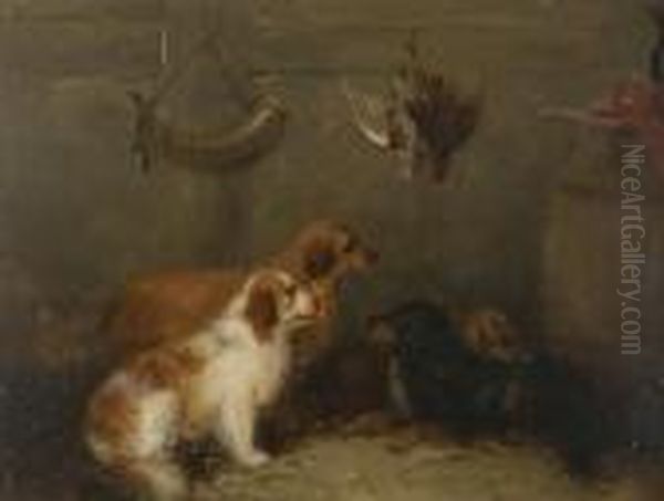 Dogs In Game Larder Oil Painting by George Armfield