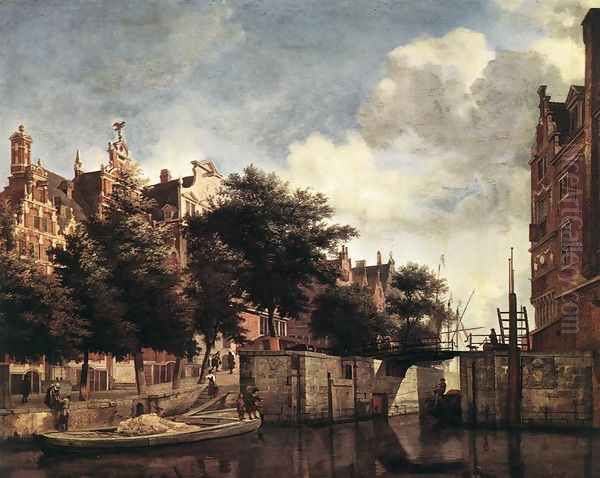 The Martelaarsgracht in Amsterdam c. 1670 Oil Painting by Jan Van Der Heyden