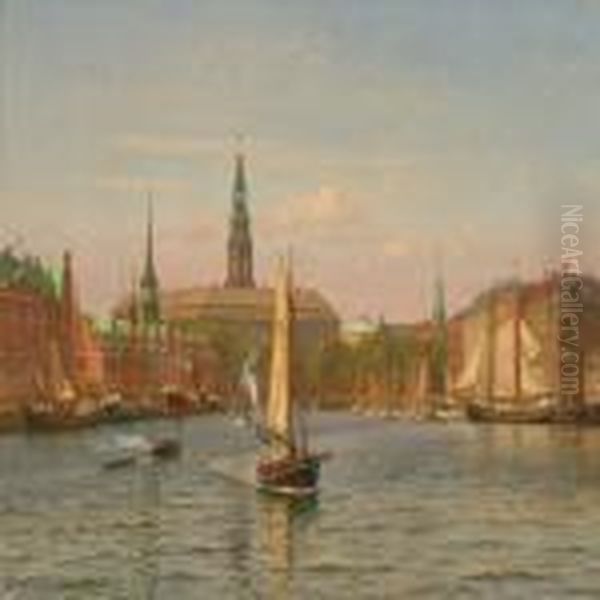 View From Copenhagen Harbour Oil Painting by Vilhelm Karl Ferd. Arnesen