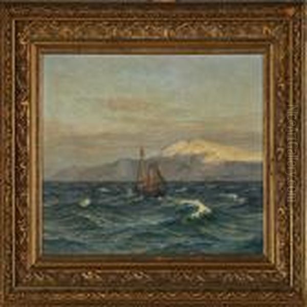 Coastal Scene, Island Oil Painting by Vilhelm Karl Ferd. Arnesen
