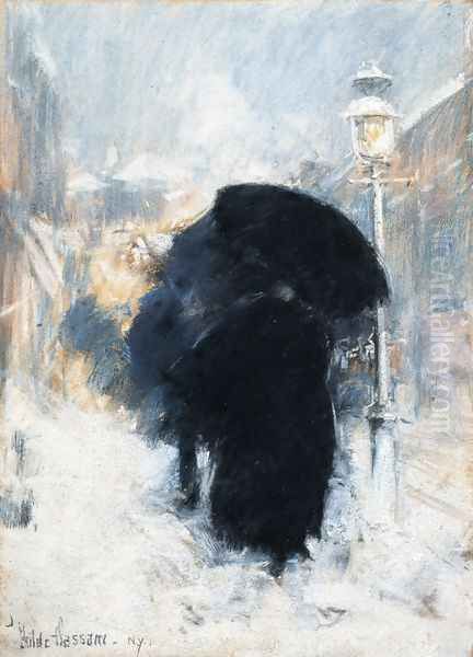 A New York Blizzard Oil Painting by Frederick Childe Hassam