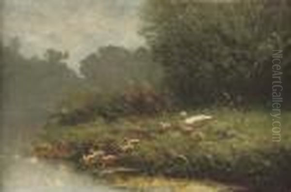 A Swim In The Pond Oil Painting by David Adolf Constant Artz