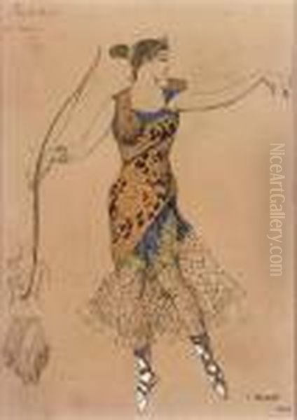 Twelve Postcards Of Costume 
Designs From The Ballet 'la Fee De Poupees' Oil Painting by Leon Samoilovitch Bakst
