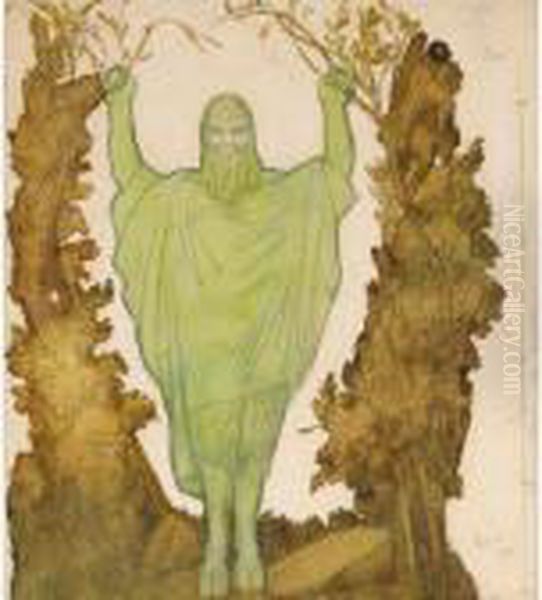Stage Design For A Classical Beast Oil Painting by Leon Samoilovitch Bakst