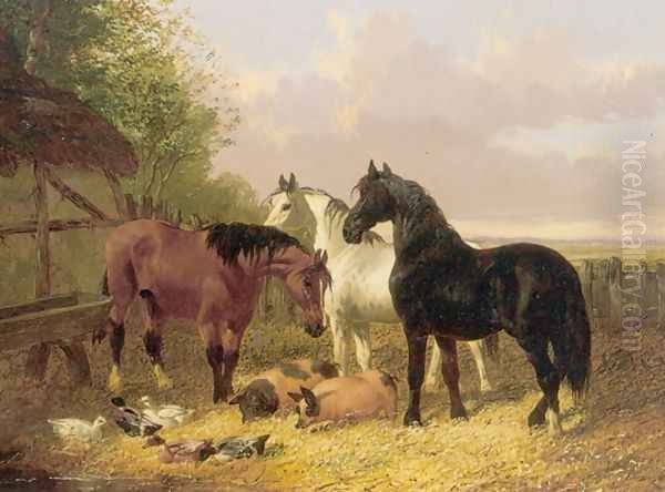 Horses and Farmyard Animals I Oil Painting by John Frederick Herring Snr