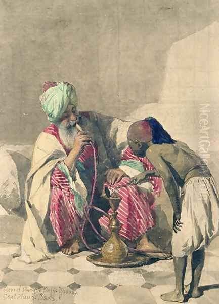 The Nargileh Smoker and his slave boy Oil Painting by Carl Haag