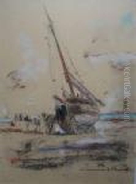 Ramassage Du Goemon - Concarneau Oil Painting by Henri Alphonse Barnoin