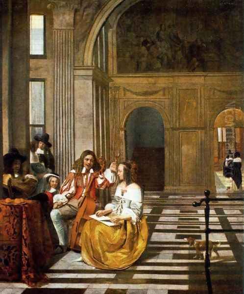 Company Making Music Oil Painting by Pieter De Hooch