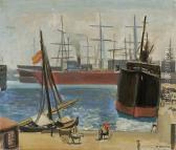 Le Port Debarcelone Oil Painting by Maurice Barraud