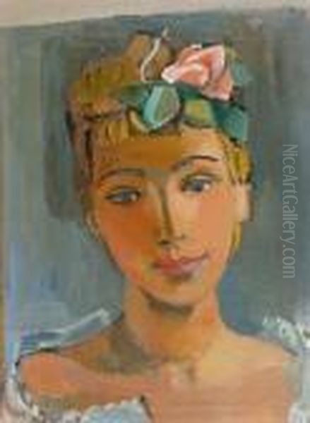 Portrait Of A Young Woman With Flowers In Her Hair. Oil Painting by Maurice Barraud