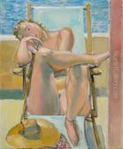 Seated Female Nude Oil Painting by Maurice Barraud