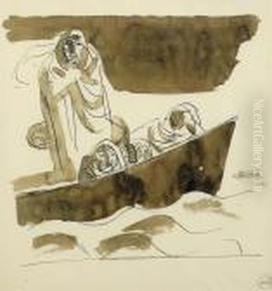 Figures In A Boat. Oil Painting by Maurice Barraud