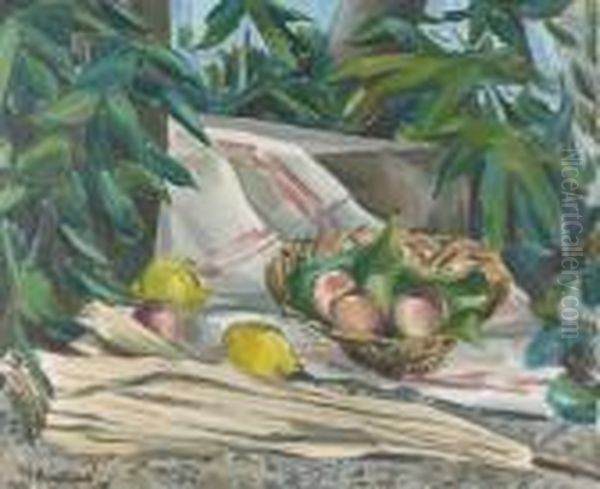 Stillleben Mit Fruchten Und Schirm. Oil Painting by Maurice Barraud