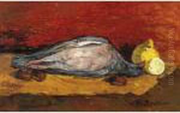 Natura Morta Con Selvaggina, Castagne E Limoni Oil Painting by Giovanni Bartolena
