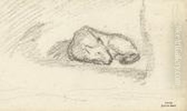 Jaguar Dormant Oil Painting by Antoine-louis Barye