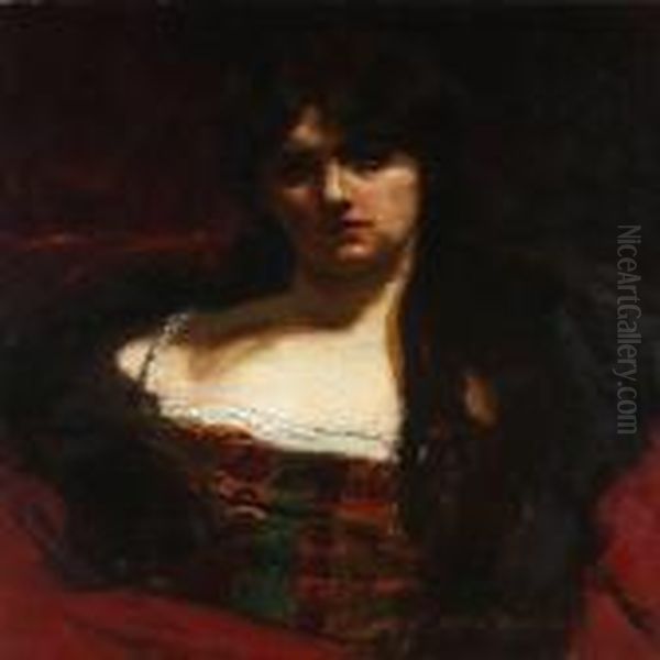 Portrait Of A Dark-haired Beauty Oil Painting by Alfred Bastien