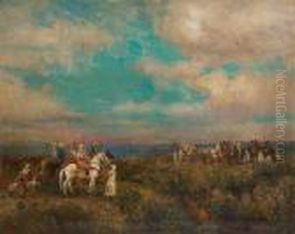 La Chasse Au Faucon (orientaliste) Oil Painting by Alfred Bastien