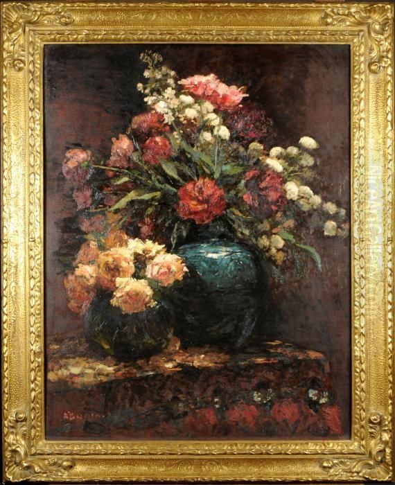 Vase Garni De Fleurs Oil Painting by Alfred Bastien