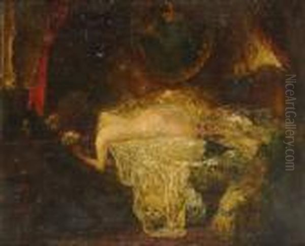Femme Nue Allongee Sur Un Drap Blanc Oil Painting by Alfred Bastien