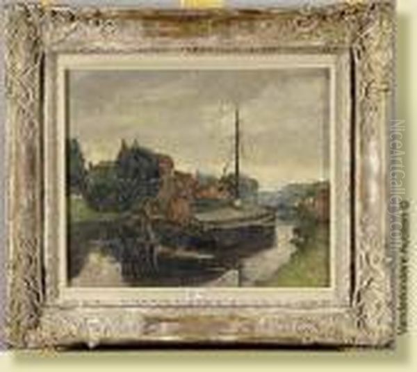 Peniche Sur Le Canal Oil Painting by Alfred Bastien