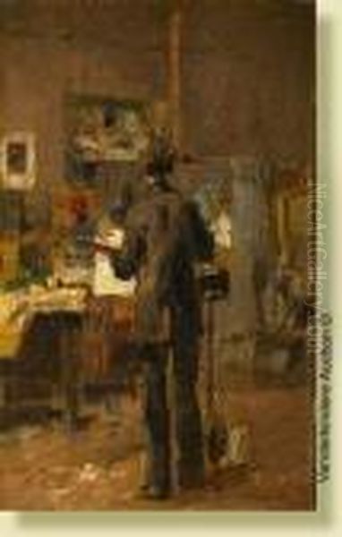 Le Peintre Dans Son Atelier Oil Painting by Alfred Bastien
